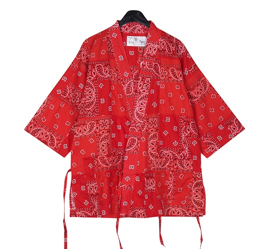 라로카스튜디오_ Patchwork Vintage Bandana Kimono Jacket [Red](Thin)