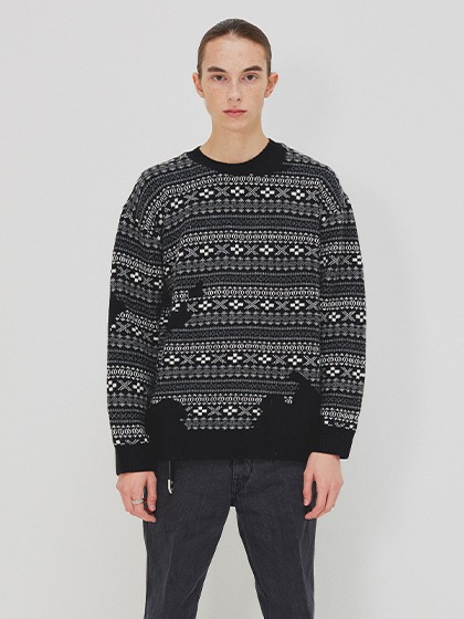 토니웩_ Flow Fair-isle Sweater [Black]