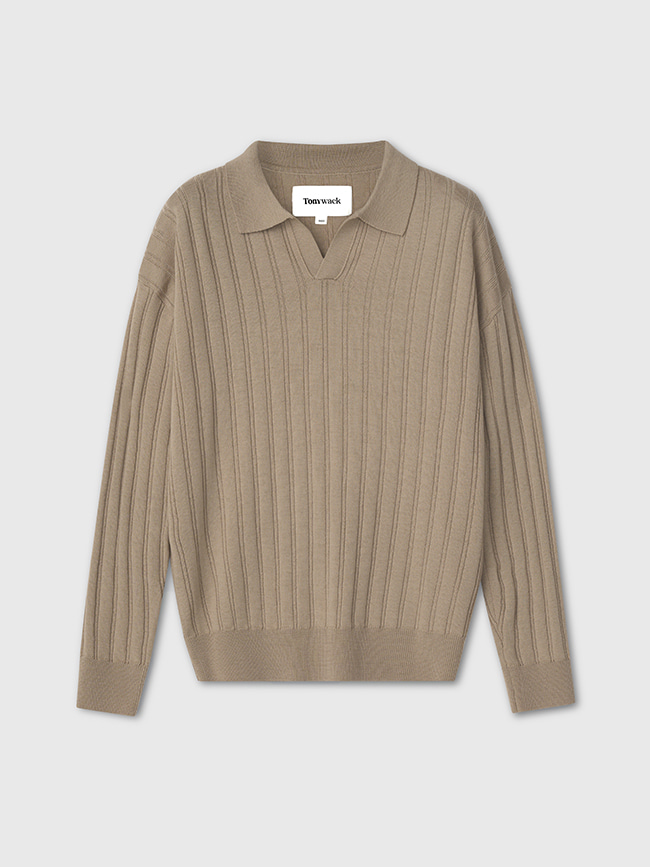 토니웩_ Merino Wool Open Collar Sweater [French Beige]