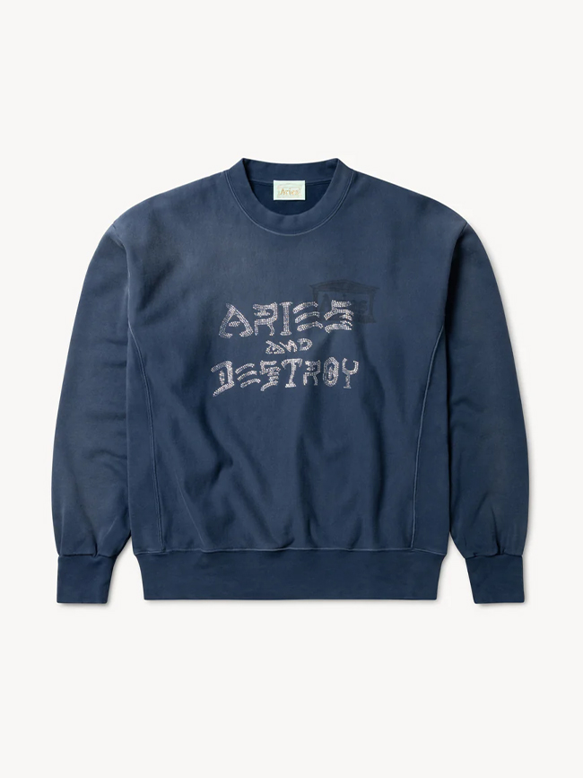 에리즈_ Aged Aries and Destroy Diamante Sweatshirt [Navy]